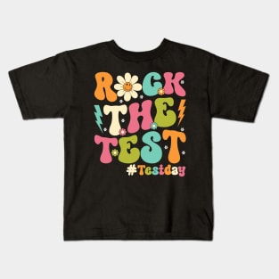 Groovy Rock The Test Motivational Retro Teachers Testing Day Kids T-Shirt